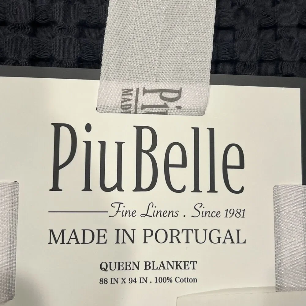 Piu Belle Dark Gray Waffle Texture Cotton Queen Blanket Coverlet 88 X 94 in New